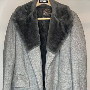 Vagabond Gray Wool Blend Coat Faux Fur Collar Classic‎ Winter Overcoat